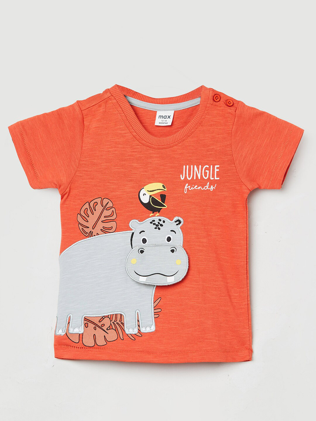 

max Infant Boys Printed Pure Cotton T-shirt, Orange