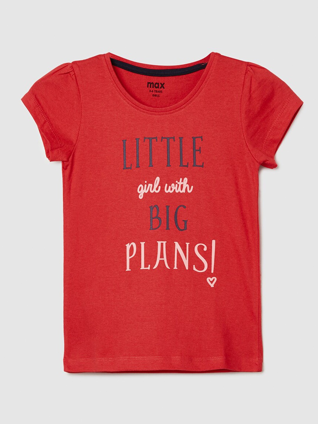 

max Girls Typography Printed Cotton T-shirt, Red