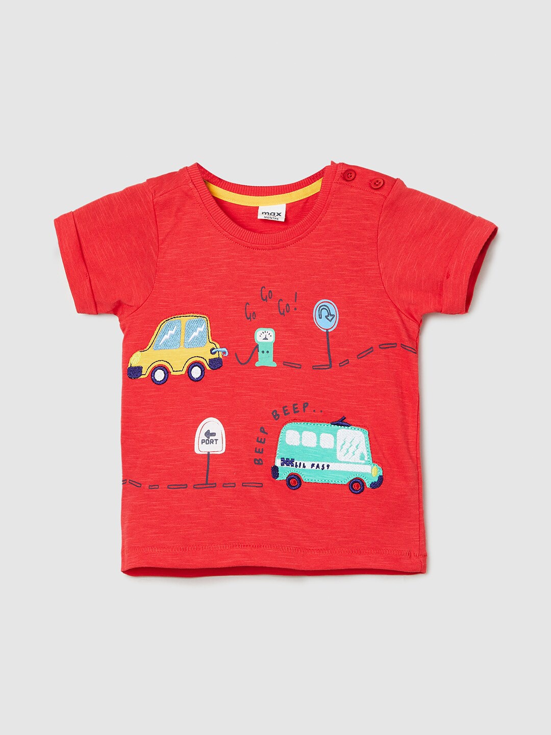 

max Infant Boys Printed Pure Cotton T-shirt, Red