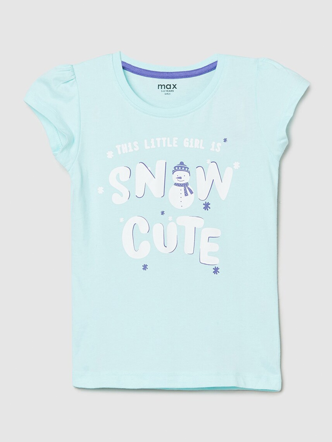 

max Girls Typography Printed Pure Cotton T-shirt, Blue