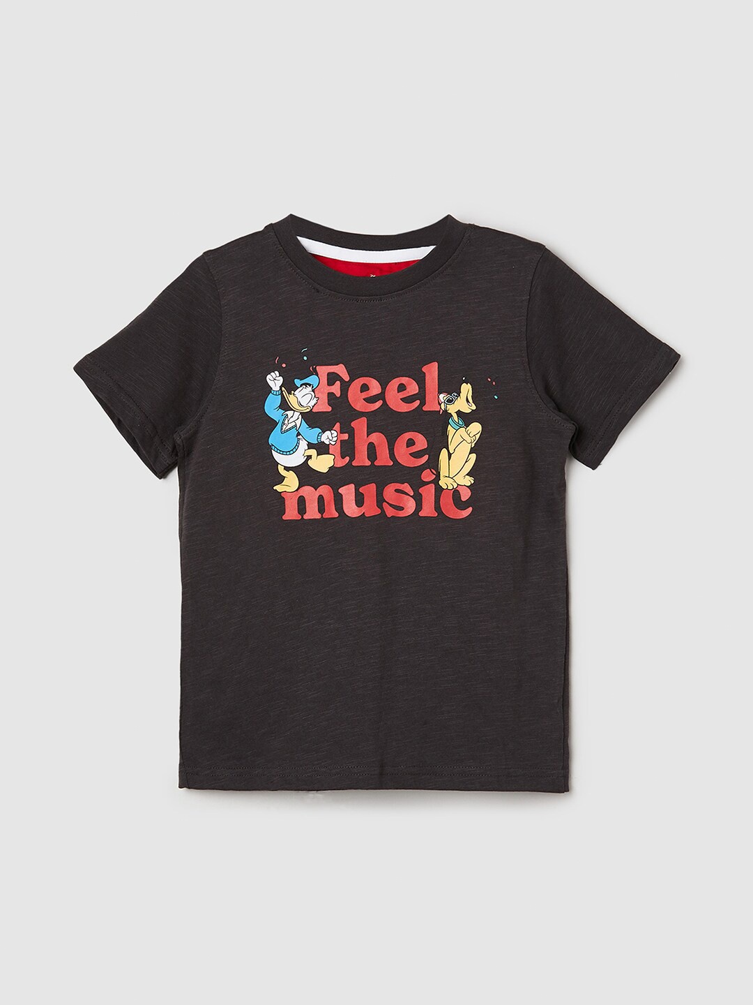 max Boys Typography Printed Pure Cotton T-shirt, Grey