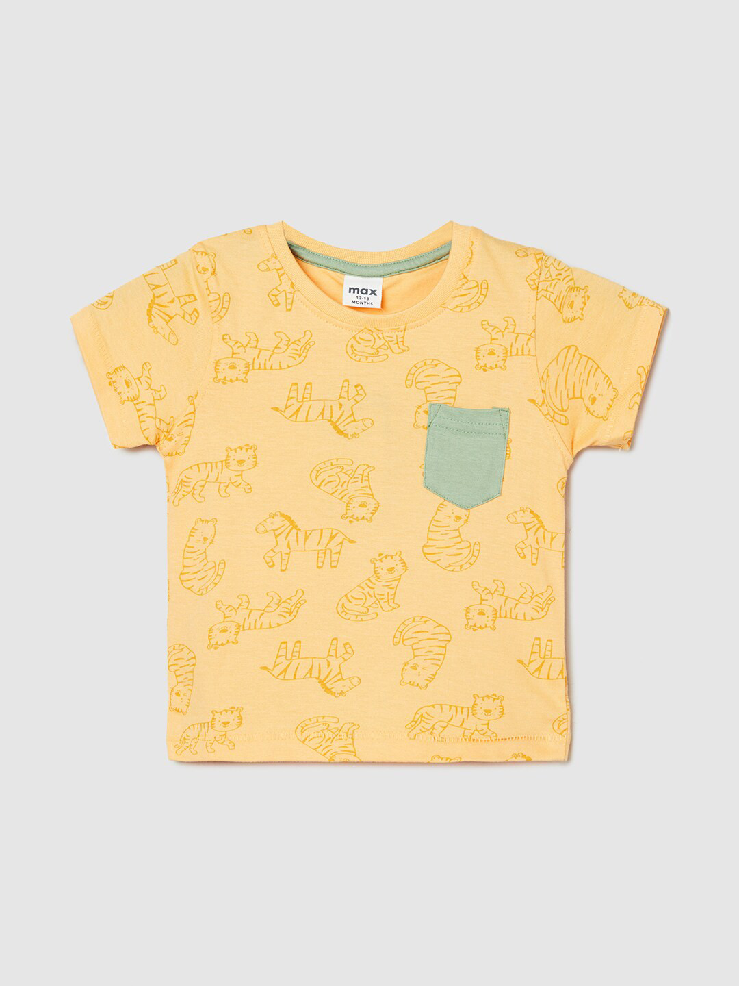 

max Infants Boys Conversational Printed Pure Cotton T-shirt, Yellow