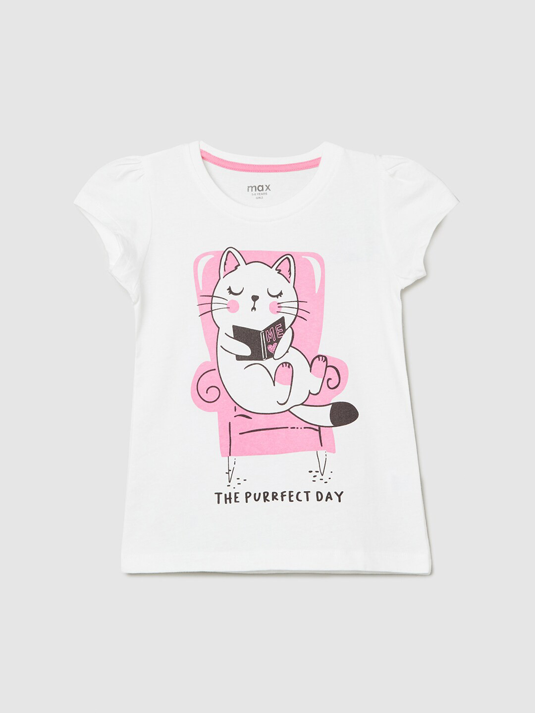 

max Girls Graphic Printed Pure Cotton T-shirt, White