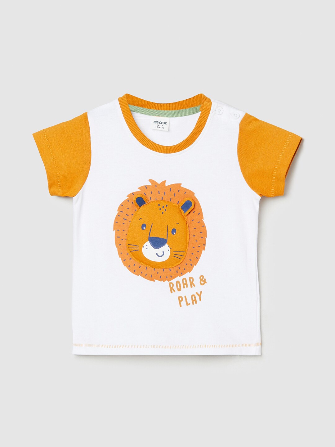 

max Infants Boys Graphic Printed Pure Cotton T-shirt, White