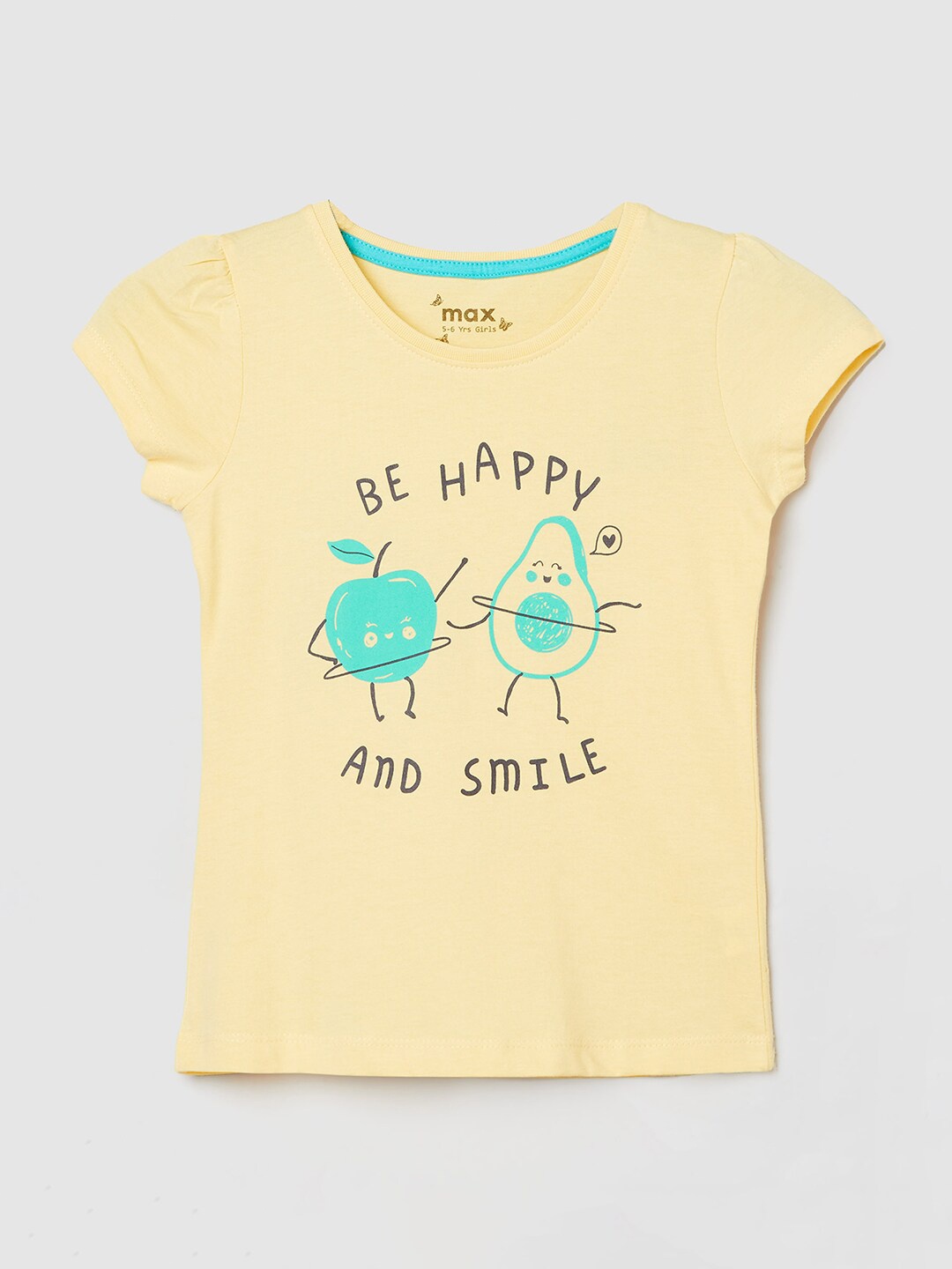

max Girls Graphic Printed Pure Cotton T-shirt, Yellow