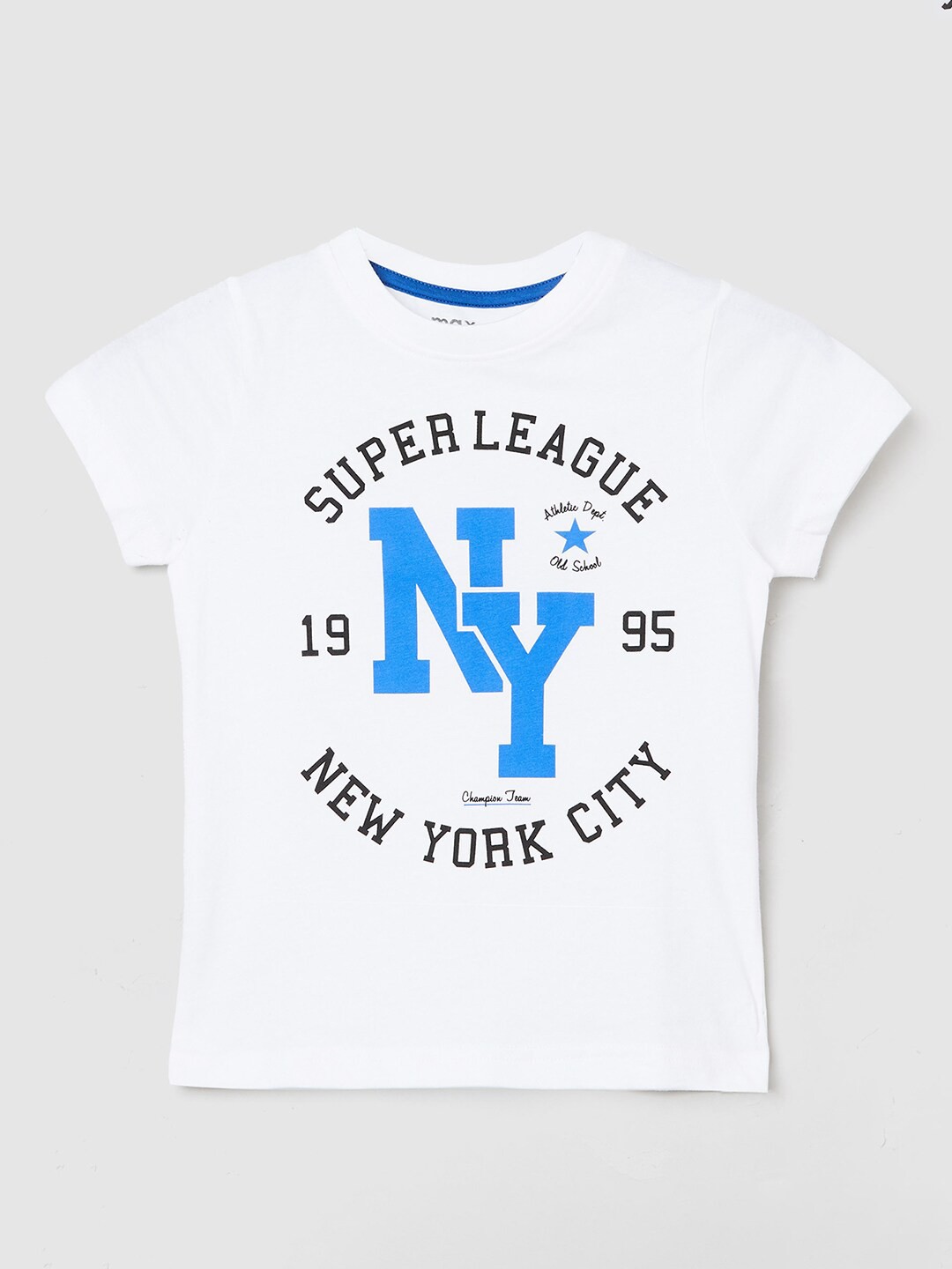 

max Boys Typography Printed Pure Cotton T-shirt, White