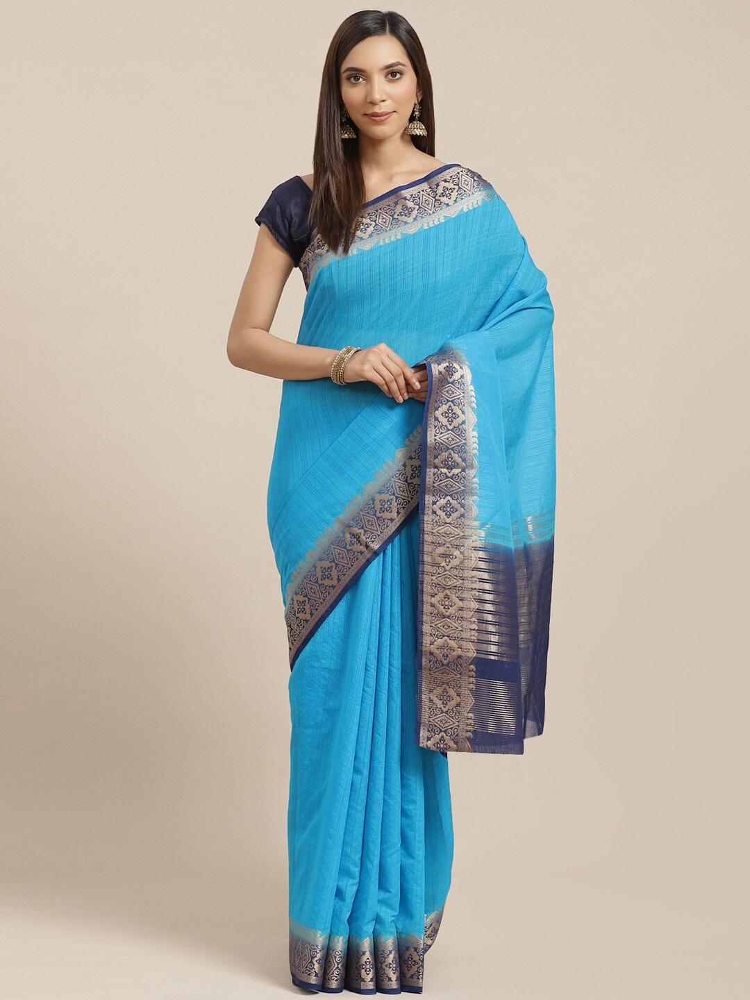 

HRITIKA Striped Zari Kanjeevaram Saree, Blue