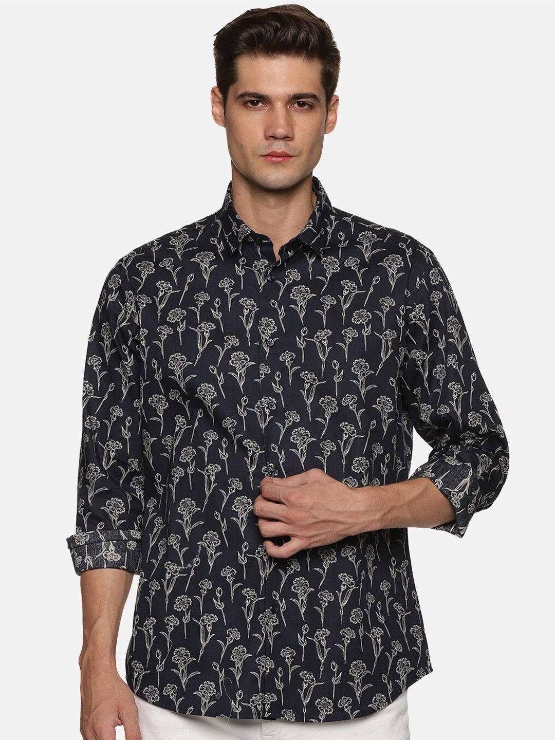 

DON VINO Classic Floral Printed Cotton Casual Shirt, Black