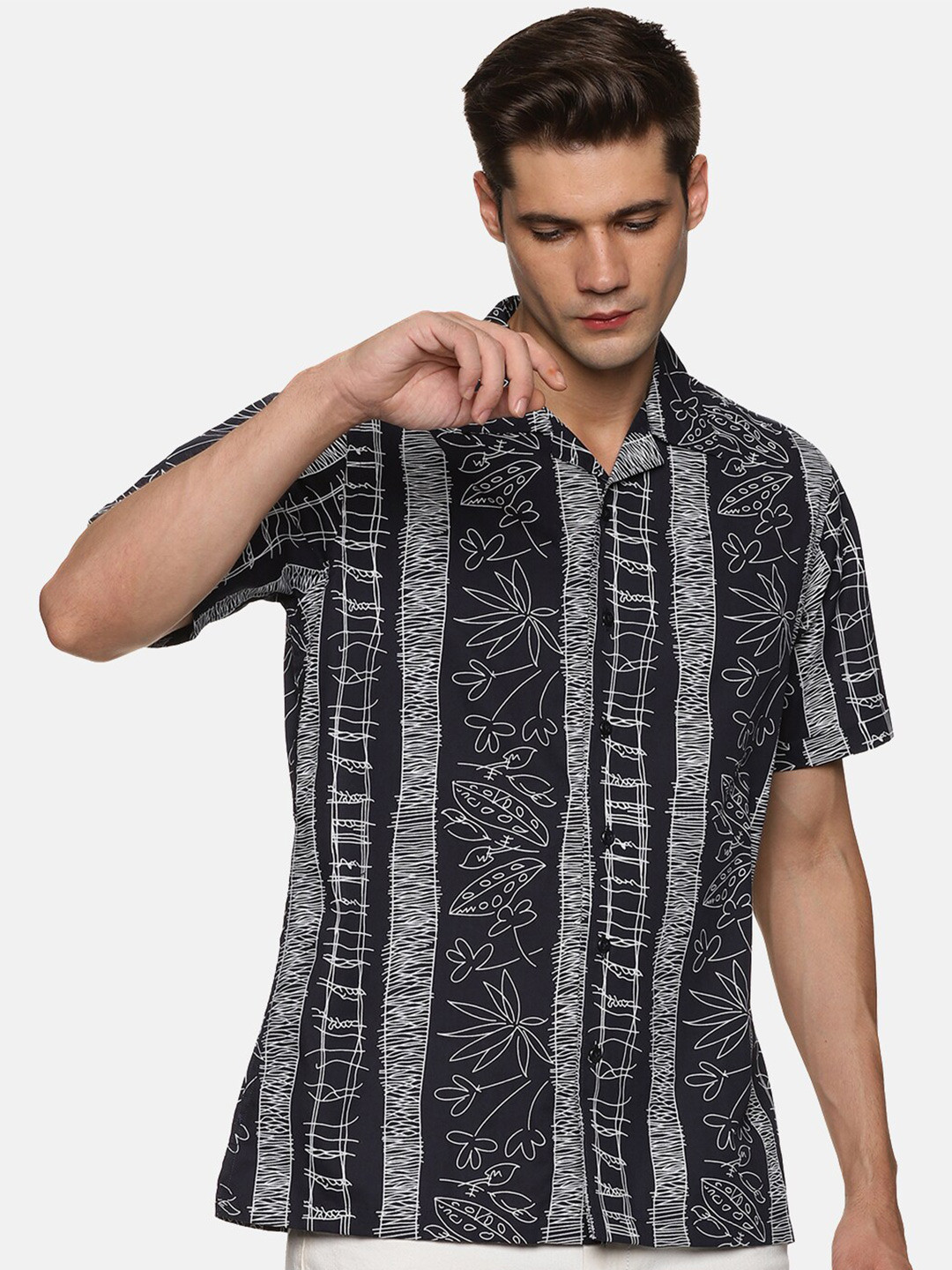 

DON VINO Classic Abstract Printed Cotton Casual Shirt, Black