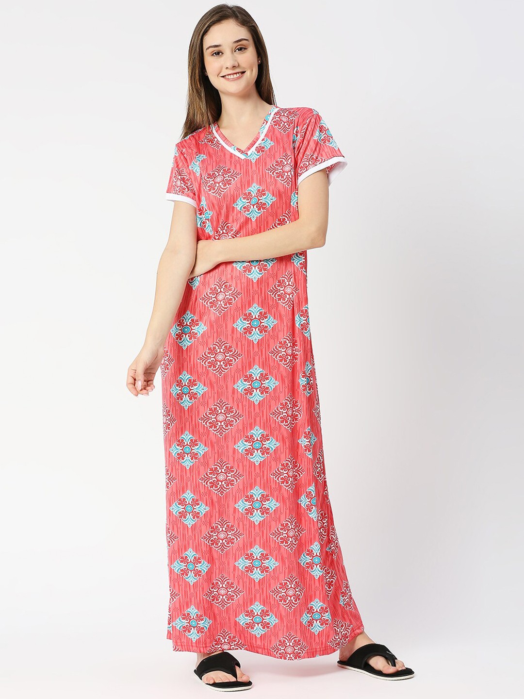 

Pretty Awesome Ethnic Printed Maternity Feeding Maxi Nightdress, Orange