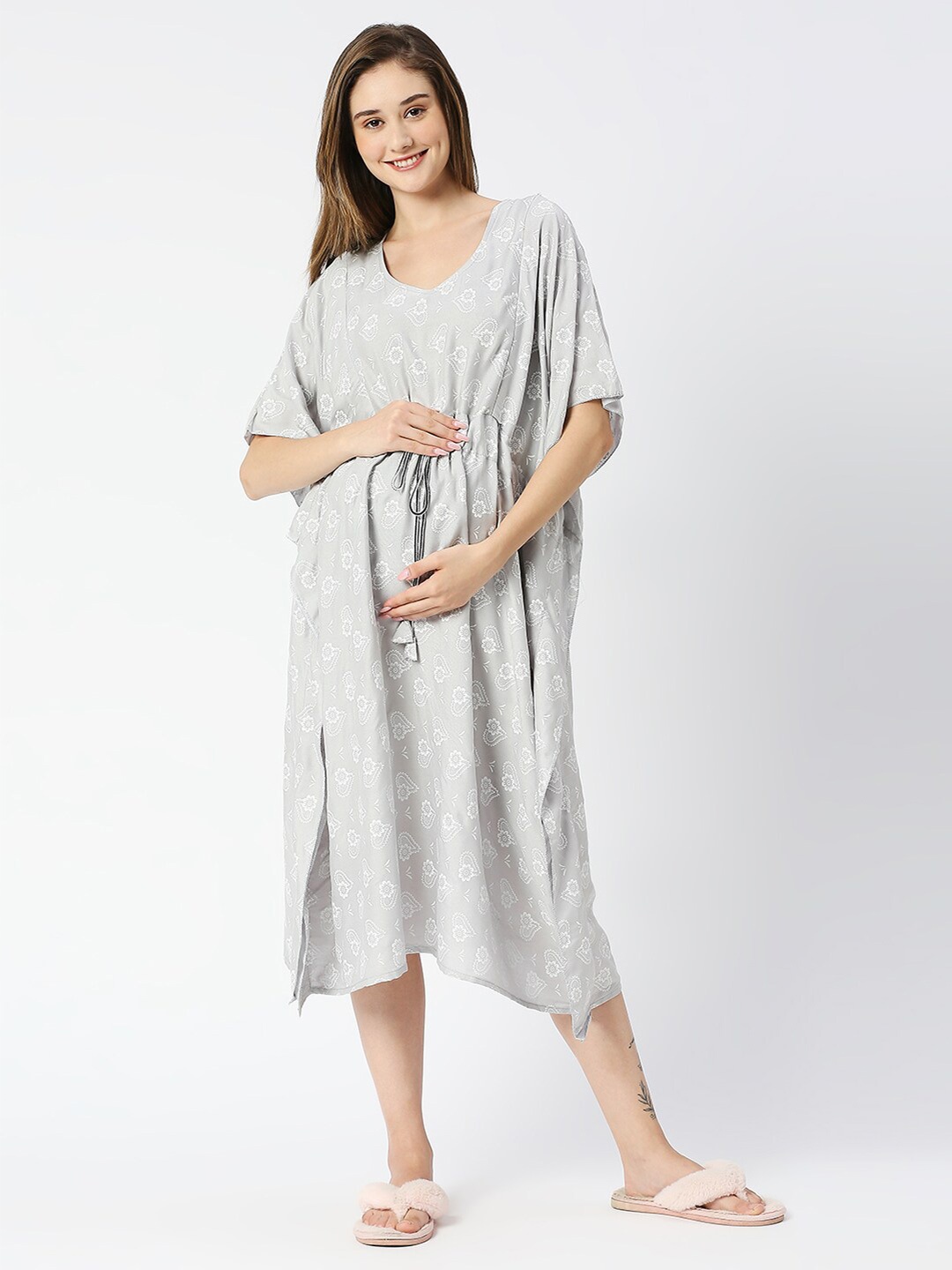 

Pretty Awesome Printed Maternity Nightdress, Grey