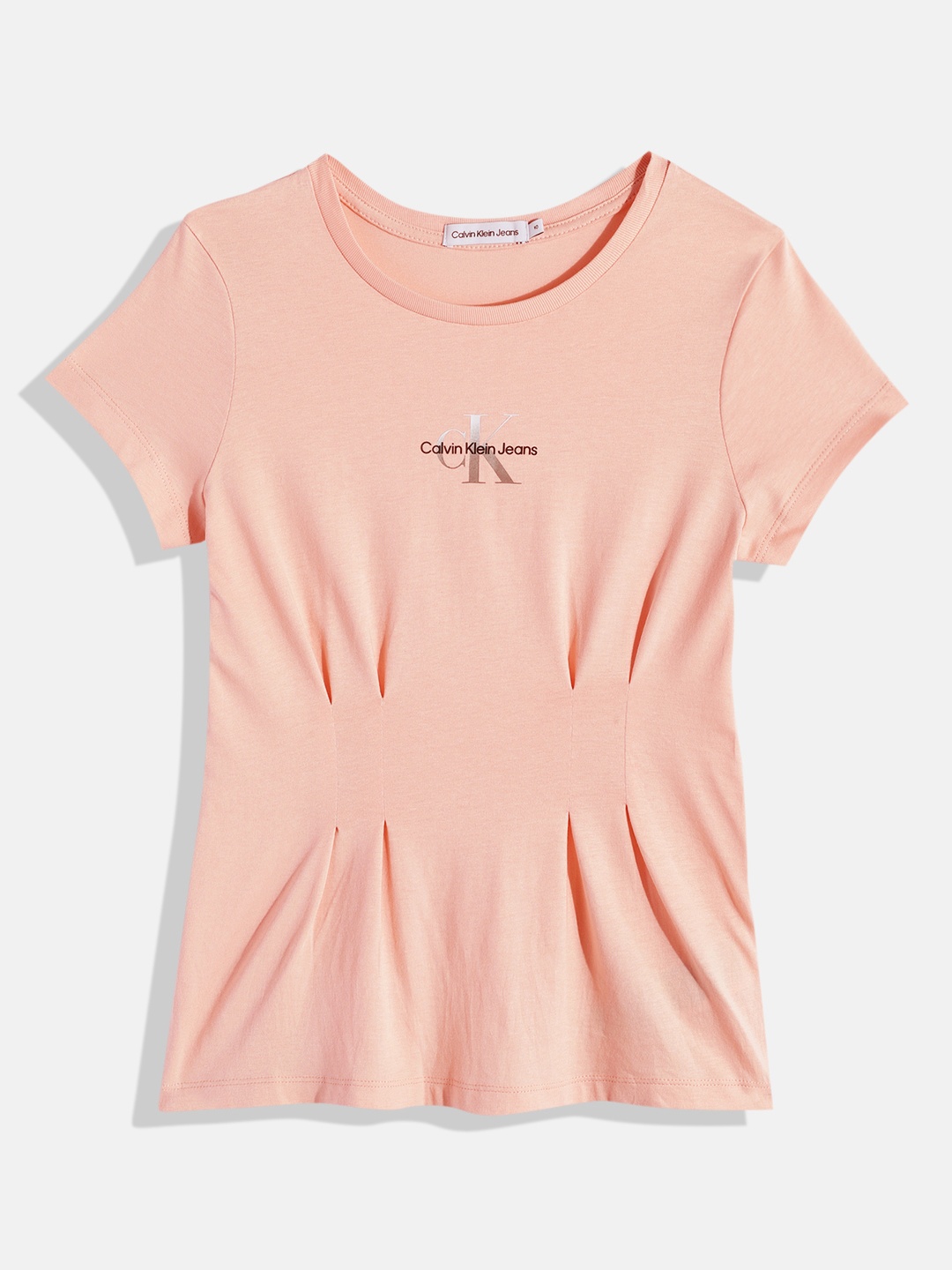 

Calvin Klein Jeans Girls Brand Logo Printed Pure Cotton Top, Pink