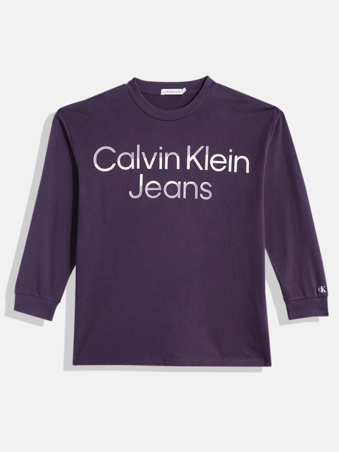 

Calvin Klein Jeans Boys Brand Logo Printed Pure Cotton T-shirt, Purple