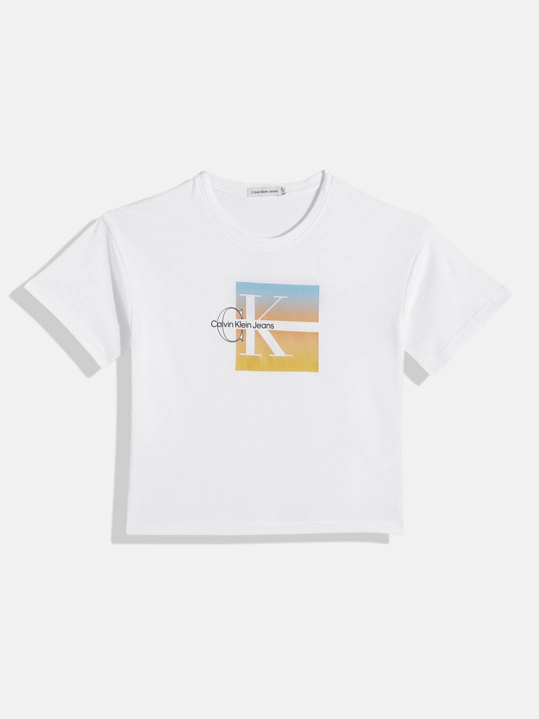 

Calvin Klein Jeans Girls Brand Logo Printed Pure Cotton T-shirt, White