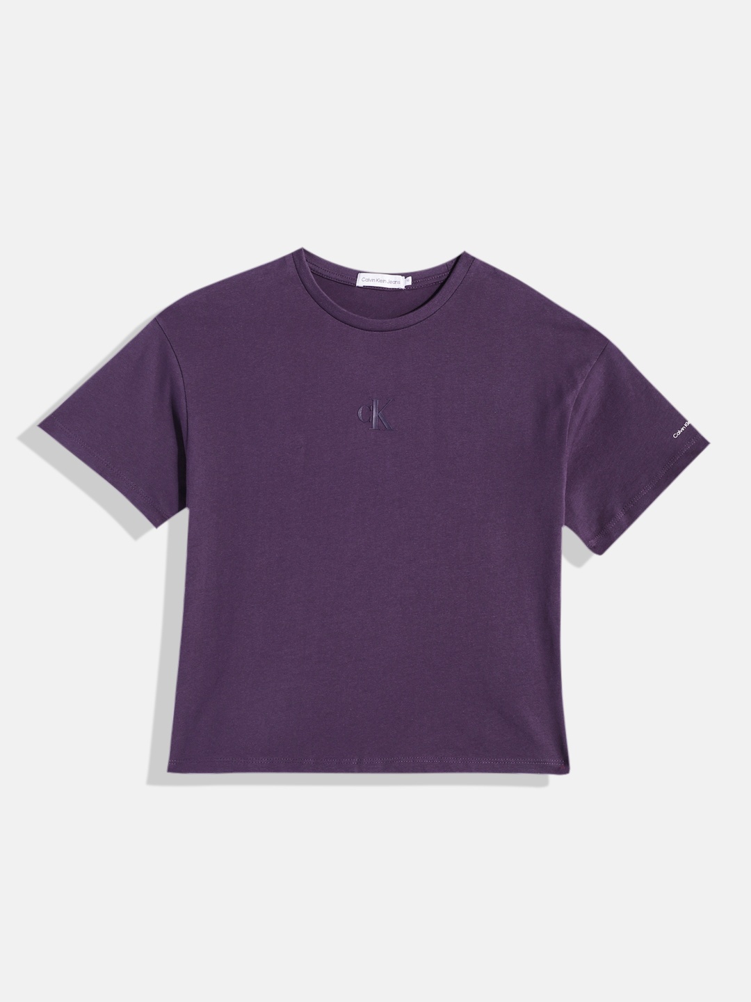 

Calvin Klein Jeans Girls Brand Logo Printed Pure Cotton T-shirt, Purple