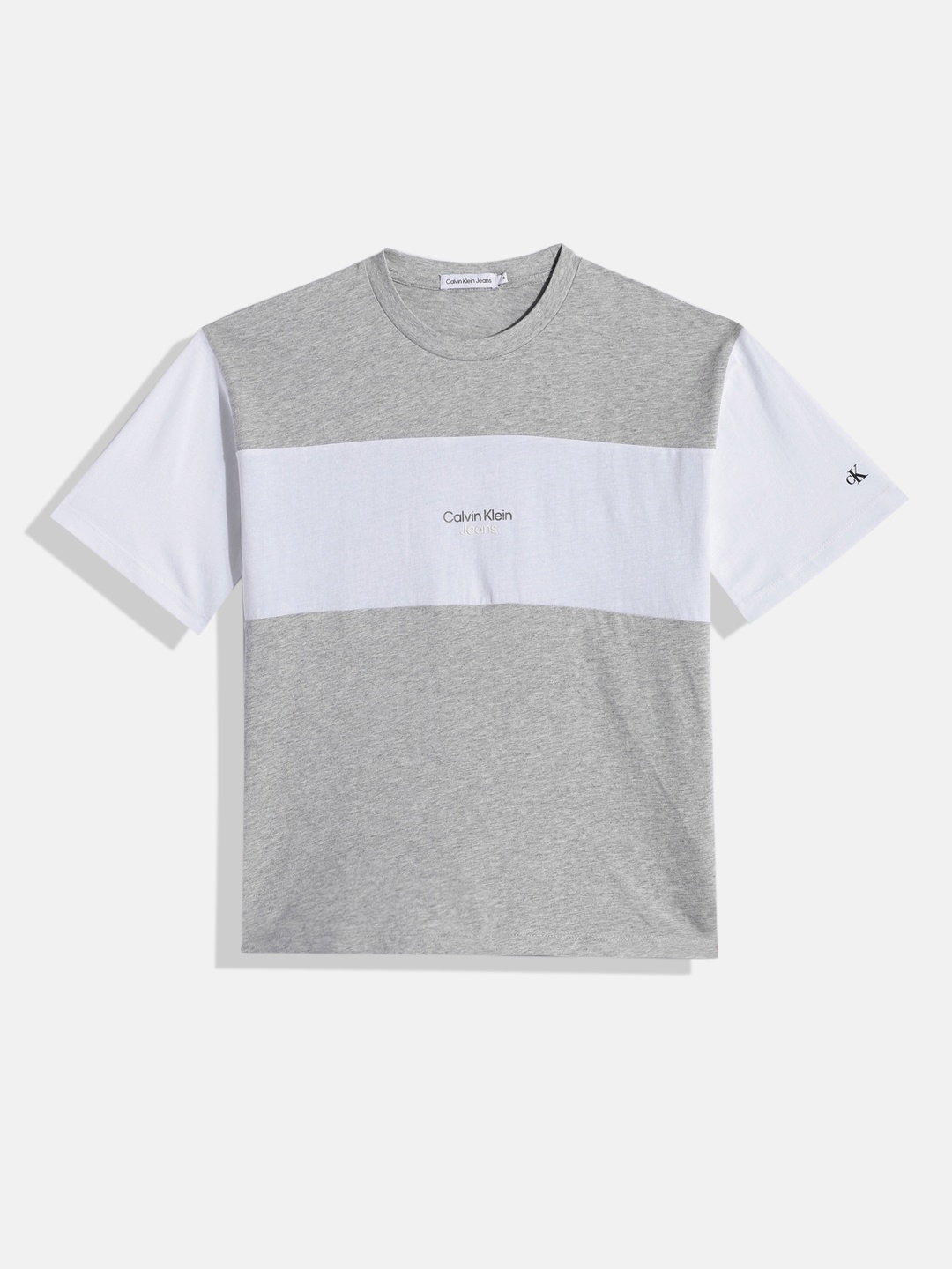 

Calvin Klein Jeans Boys Colourblocked Pure Cotton T-shirt, Grey melange