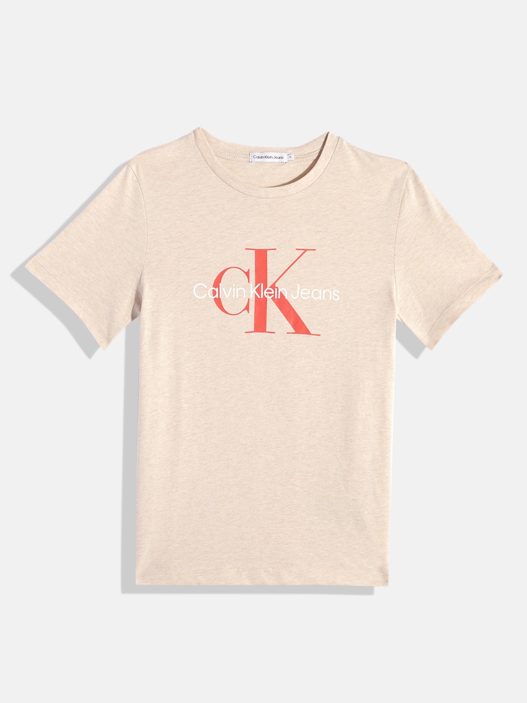 

Calvin Klein Jeans Kids Brand Logo Printed Pure Cotton T-shirt, Beige