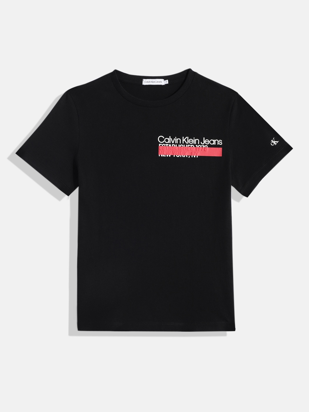 

Calvin Klein Jeans Boys Brand Logo Printed Pure Cotton T-shirt, Black