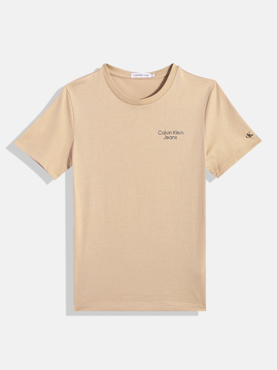 

Calvin Klein Jeans Boys Brand Logo Printed Pure Cotton T-shirt, Beige