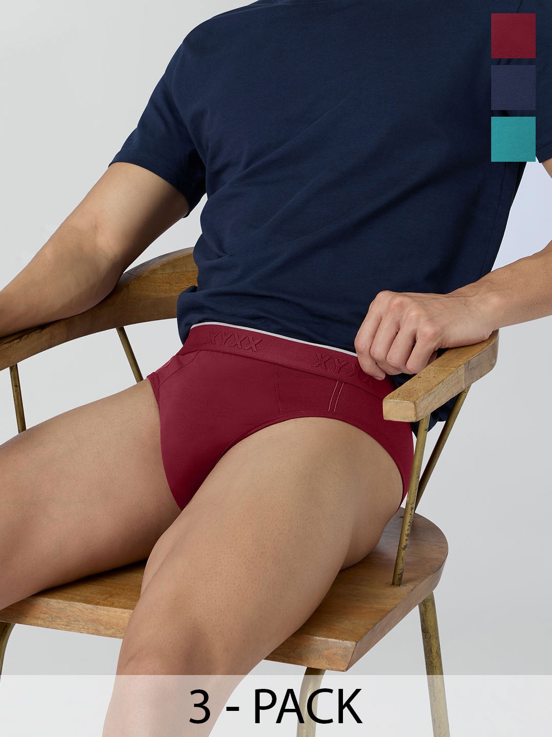 

XYXX Men Pack Of 3 Cotton Basic Briefs XYBRF3PCKN877, Burgundy