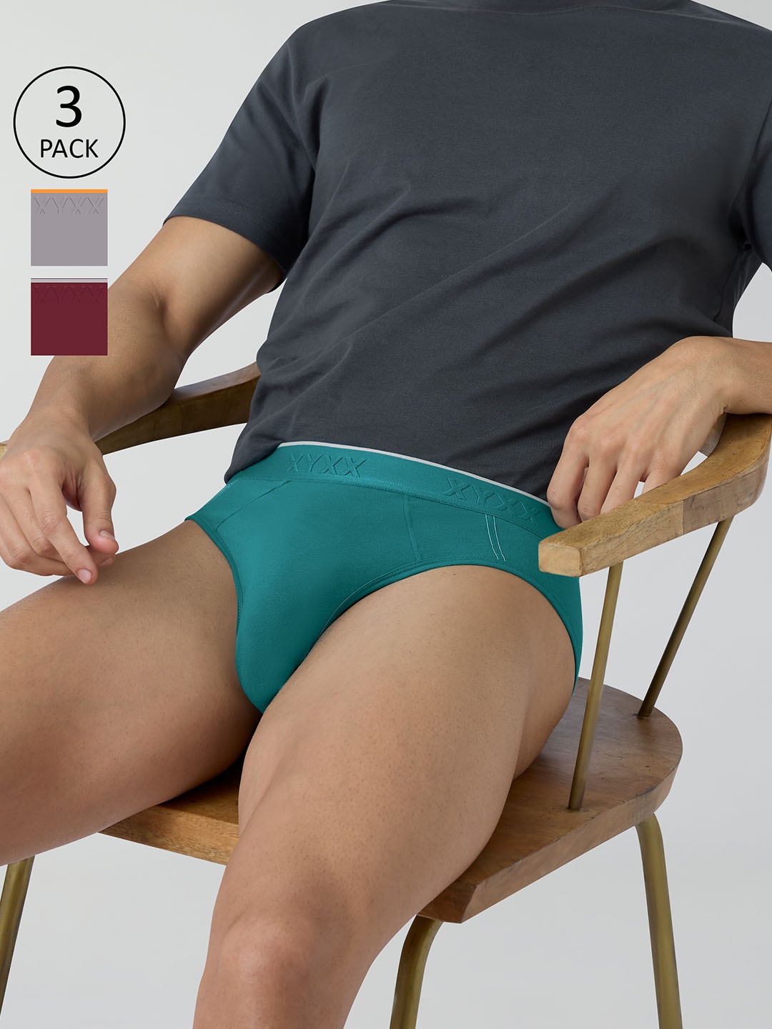 

XYXX Pack Of 3 Cotton Anti Microbial Basic Briefs XYBRF3PCKN872, Burgundy