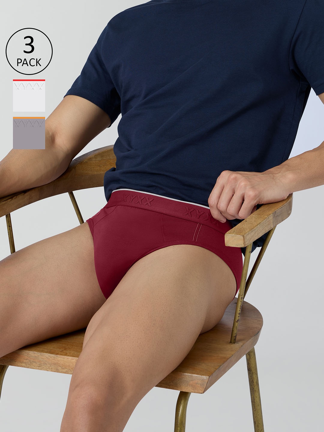 

XYXX Pack Of 3 Cotton Anti Microbial Basic Briefs XYBRF3PCKN859, Burgundy