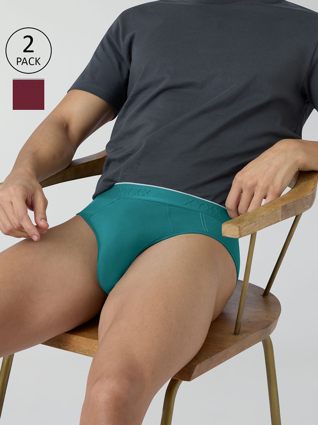 

XYXX Pack Of 2 Cotton Anti Microbial Basic Briefs XYBRF2PCKN660, Green