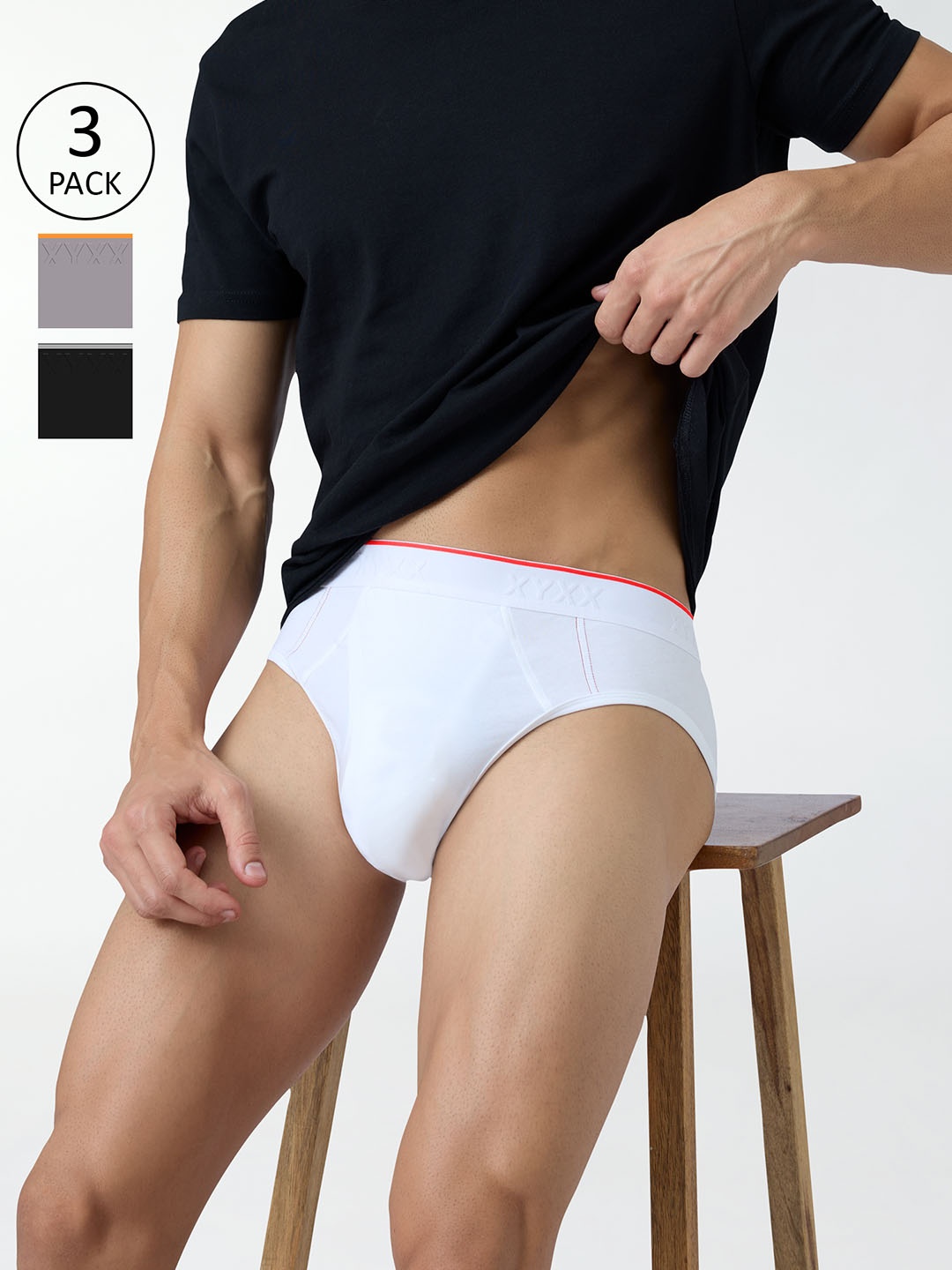 

XYXX Pack Of 3 Cotton Anti Microbial Basic Briefs XYBRF3PCKN858, Black
