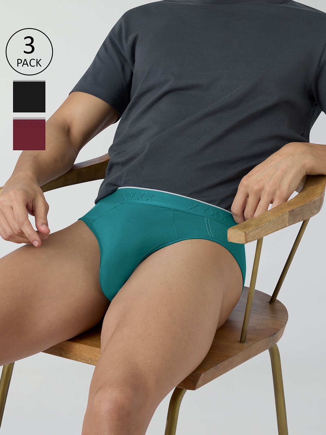 

XYXX Pack Of 3 Cotton Anti Microbial Basic Briefs XYBRF3PCKN875, Burgundy