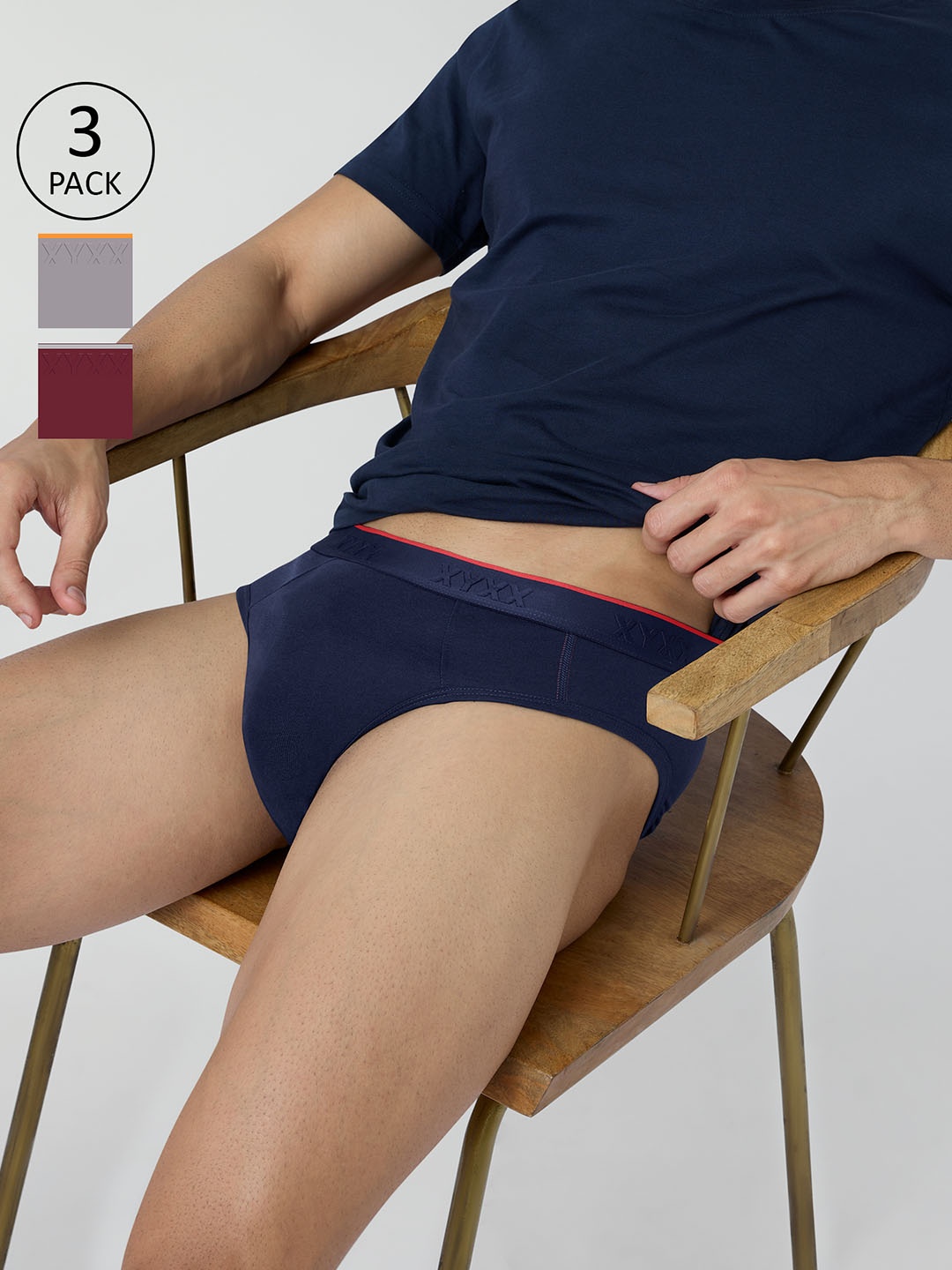 

XYXX Pack Of 3 Cotton Anti Microbial Basic Briefs XYBRF3PCKN871, Burgundy