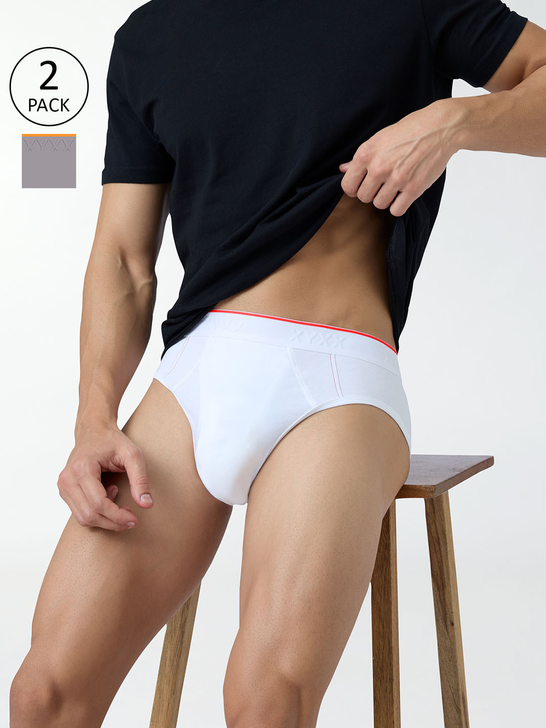 

XYXX Pack Of 2 Cotton Anti Microbial Basic Briefs XYBRF2PCKN647, Grey