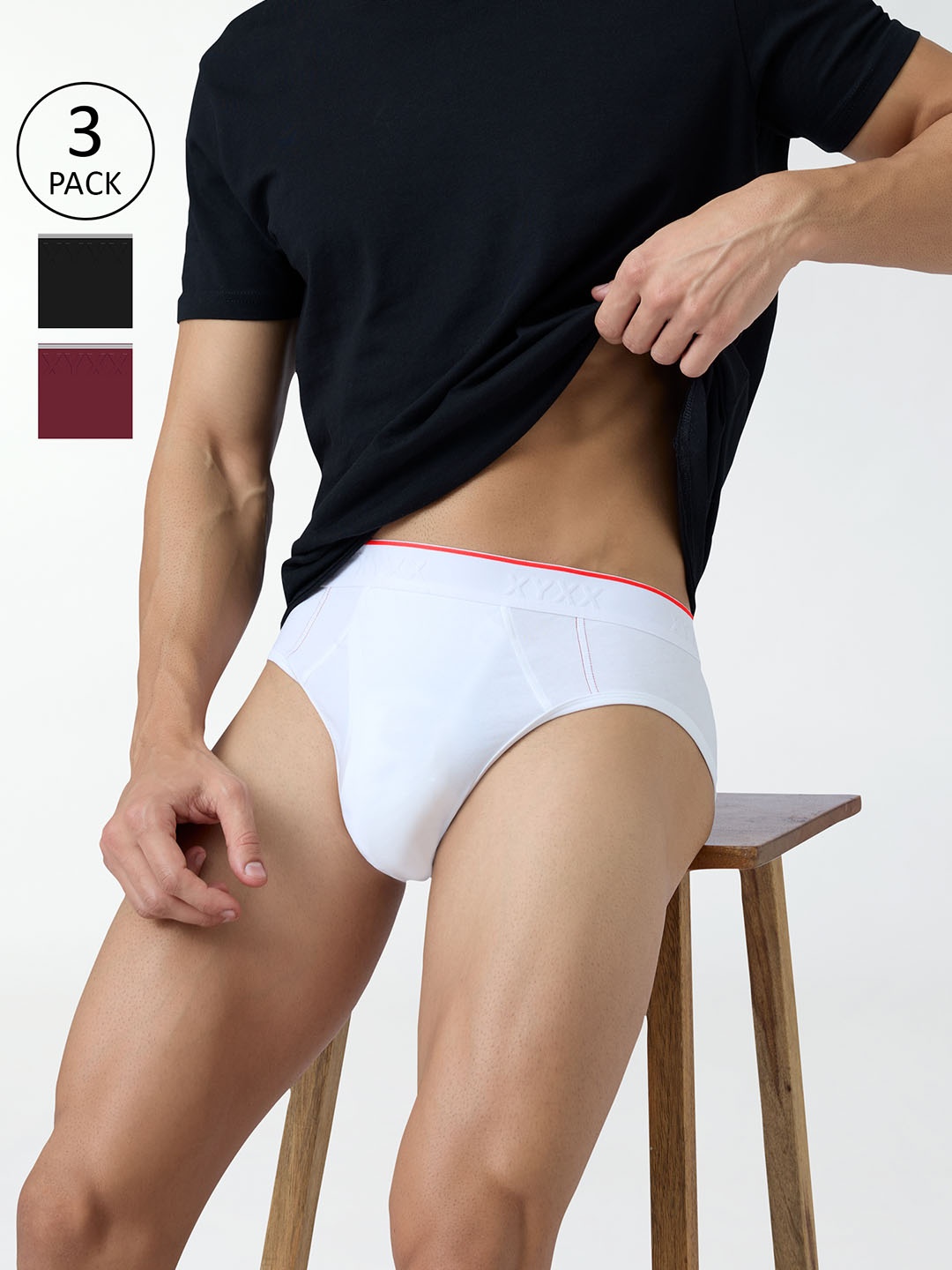 

XYXX Pack Of 3 Cotton Anti Microbial Basic Briefs XYBRF3PCKN862, Burgundy