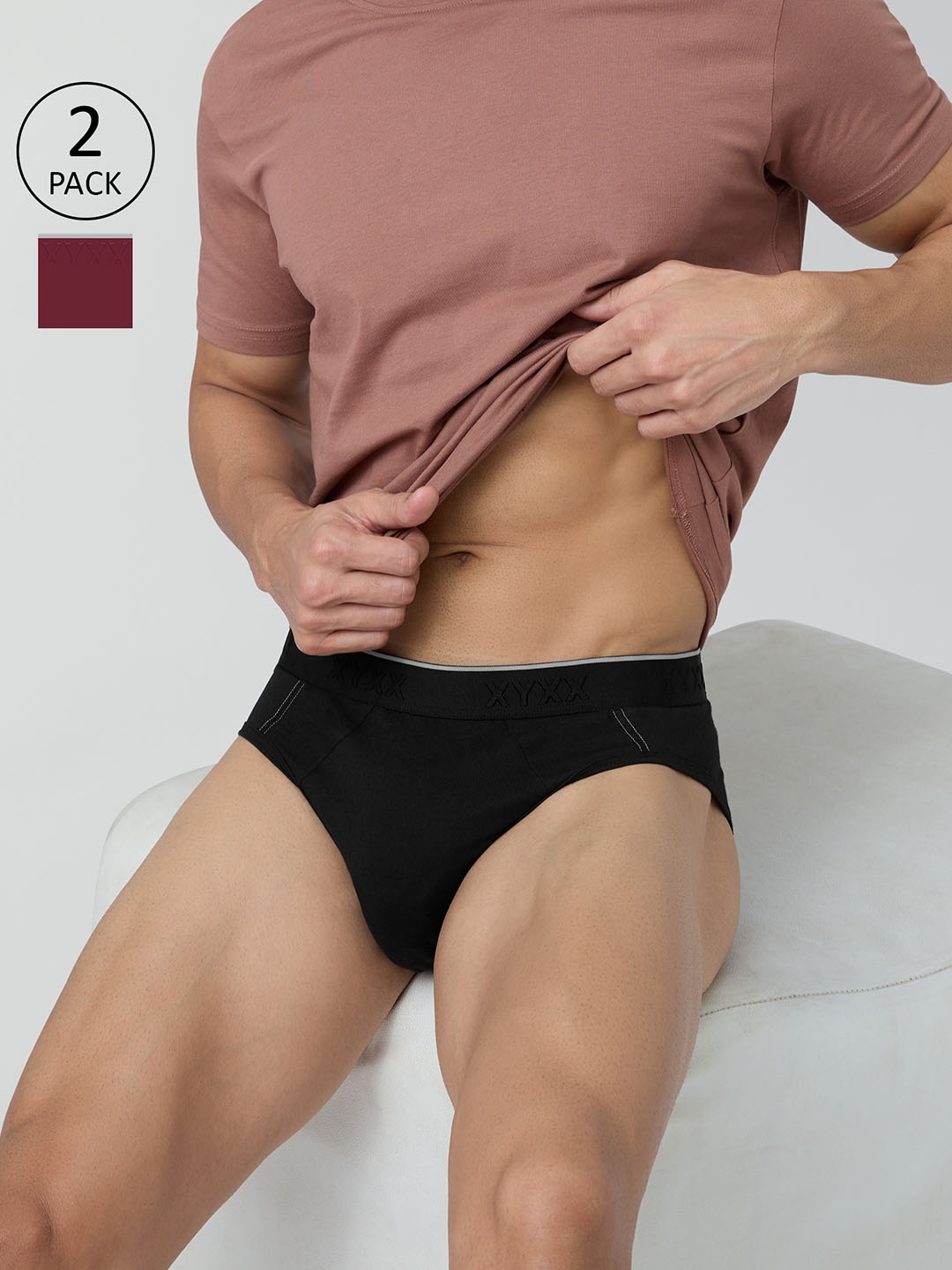 

XYXX Men Pack Of 2 Cotton Basic Briefs XYBRF2PCKN656, Maroon