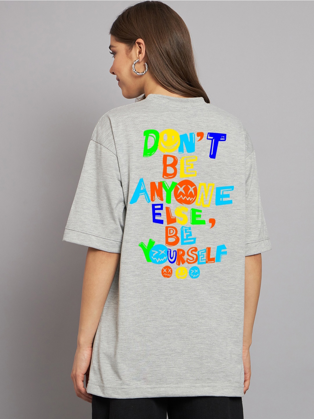 

Imsa Moda Typography Printed Oversized Longline Cotton T-shirt, Grey