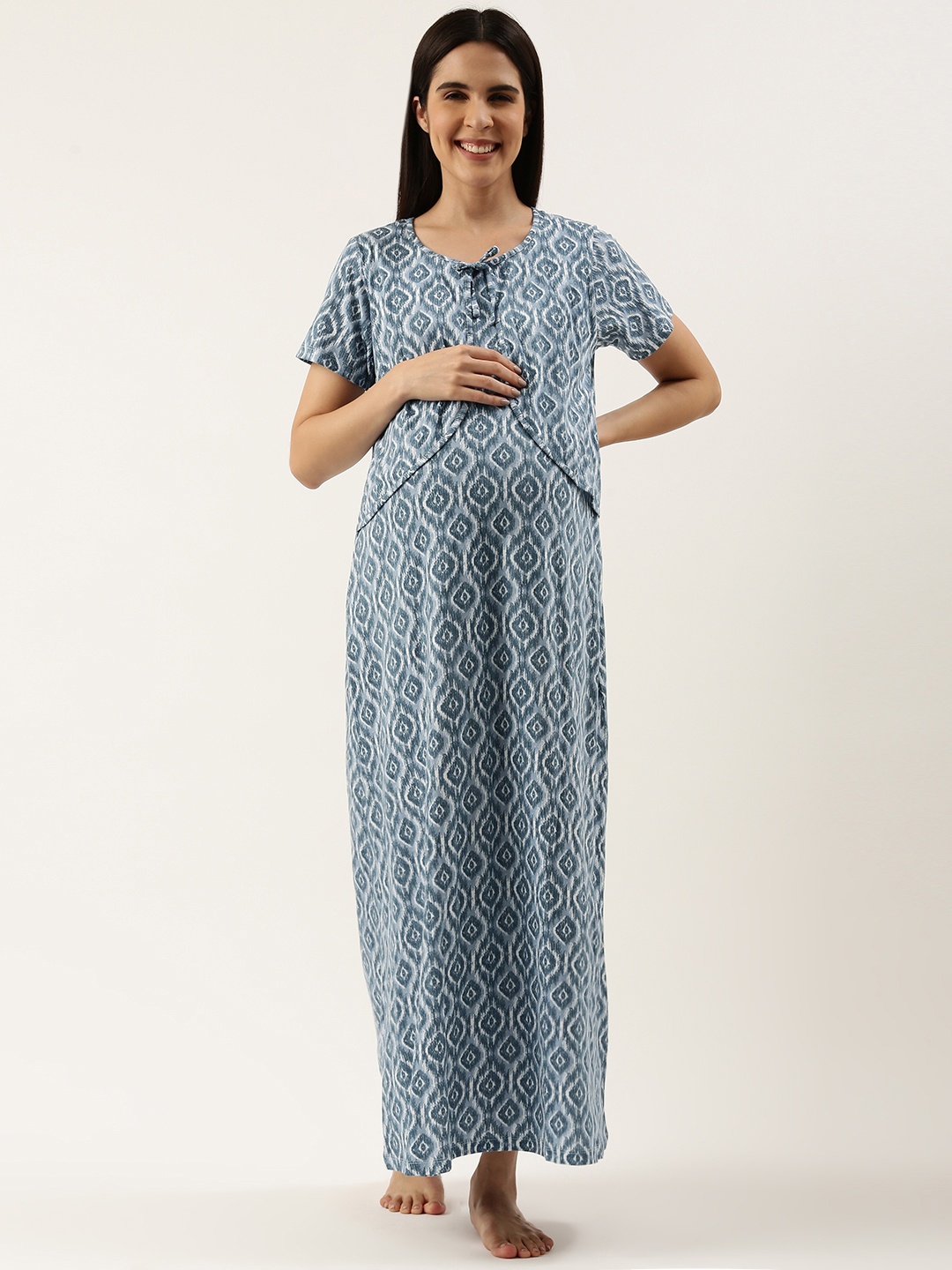 

Nejo Abstract Printed Maternity Maxi Nightdress, Blue