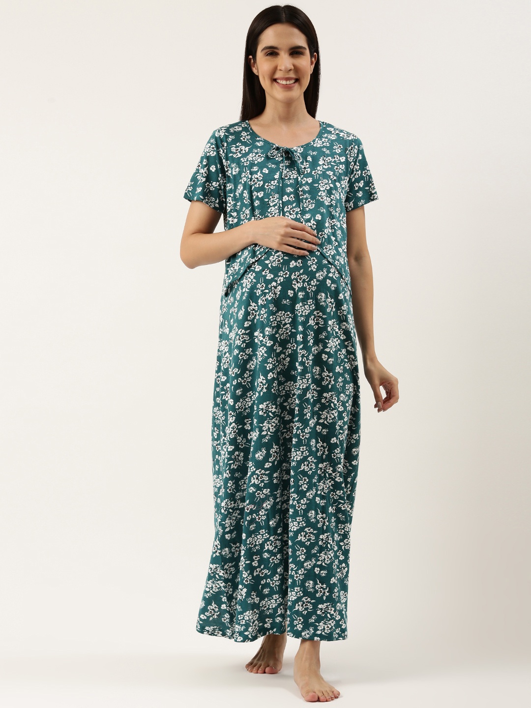 

Nejo Floral Printed Maternity Maxi Nightdress, Teal