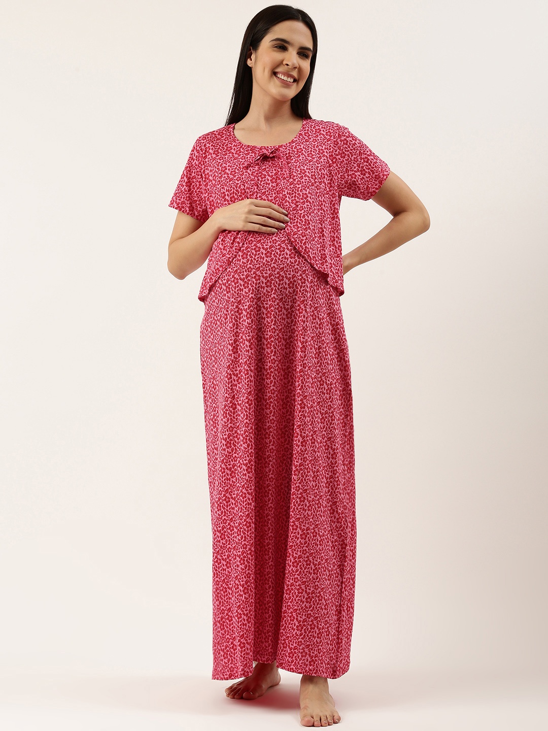 

Nejo Floral Printed Maternity Maxi Nightdress, Pink