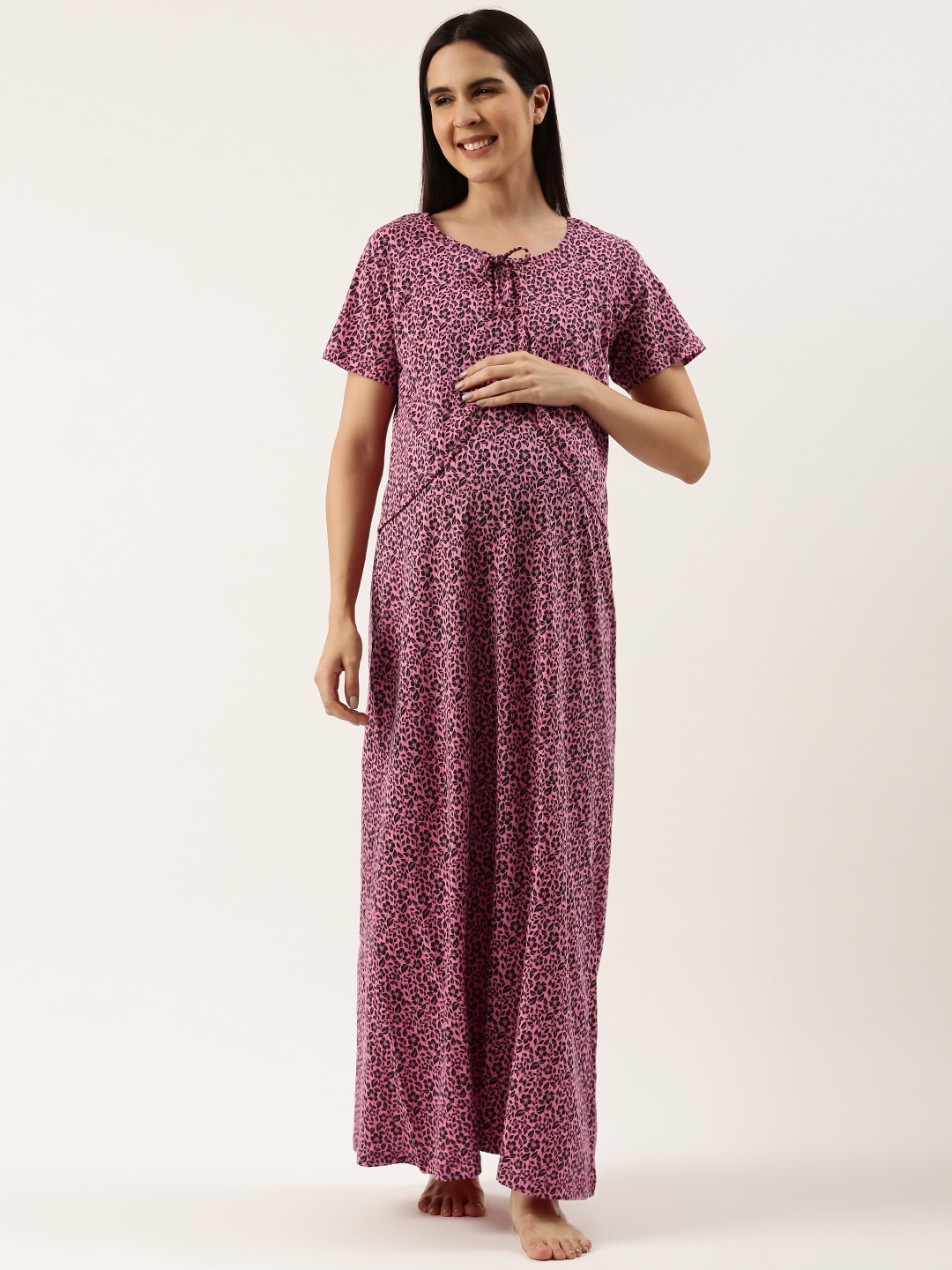 

Nejo Floral Printed Maternity Maxi Nightdress, Pink