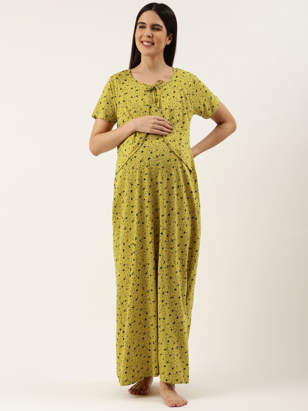 

Nejo Abstract Printed Maternity Maxi Nightdress, Mustard