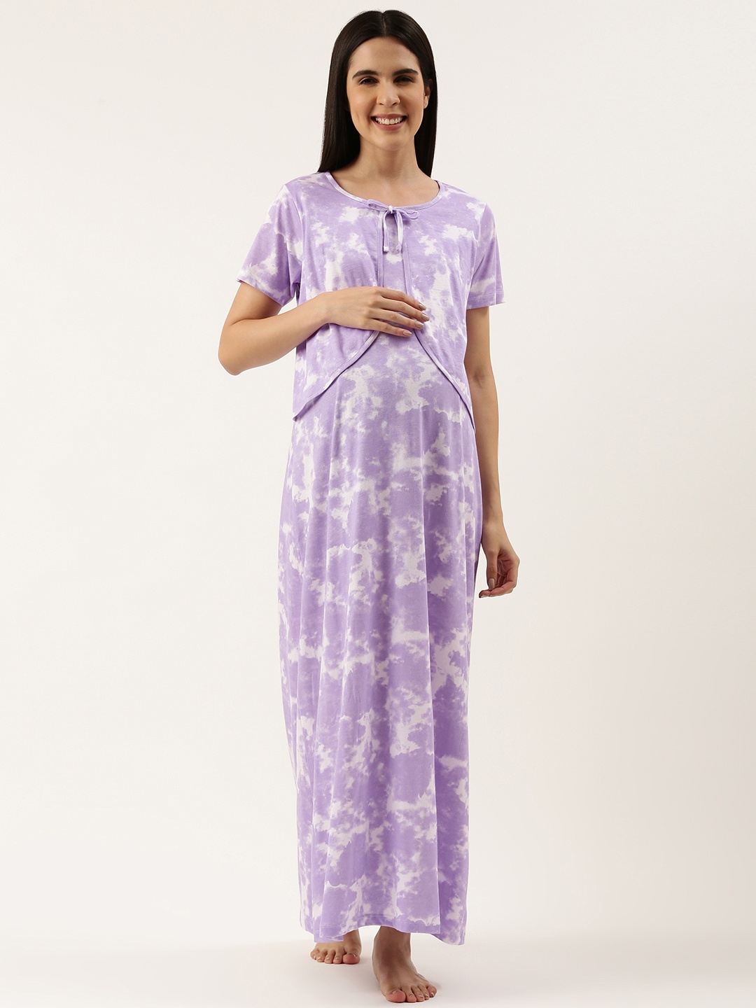 

Nejo Tie & Dye Printed Maternity Maxi Nightdress, Violet