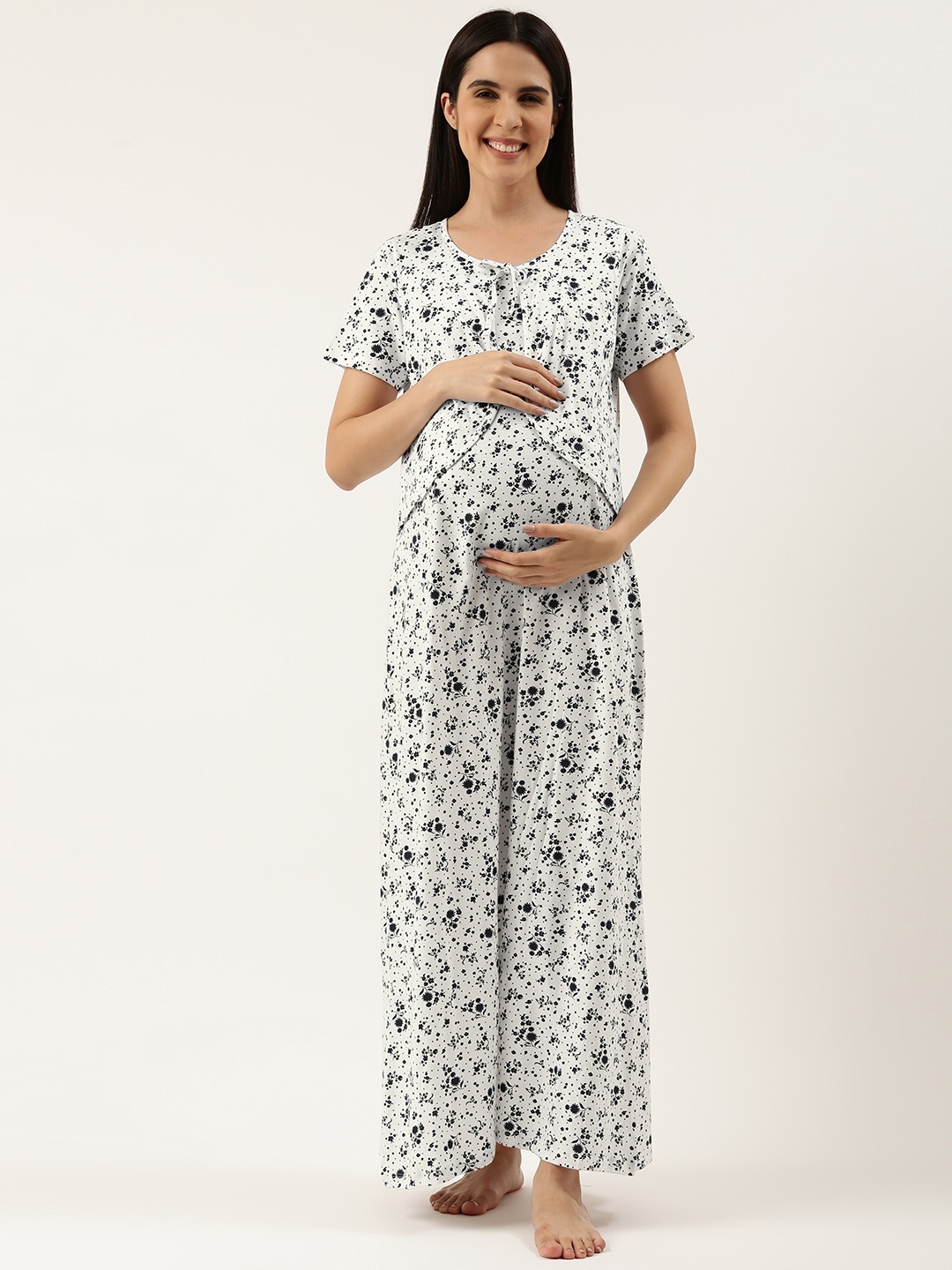 

Nejo Floral Printed Maternity Maxi Nightdress, White