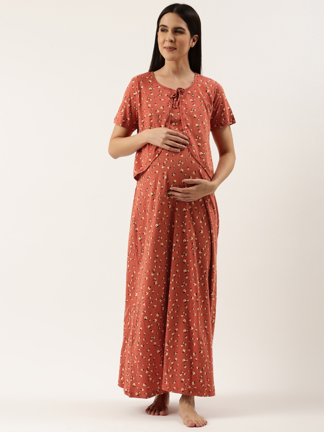

Nejo Floral Printed Maternity Maxi Nightdress, Red