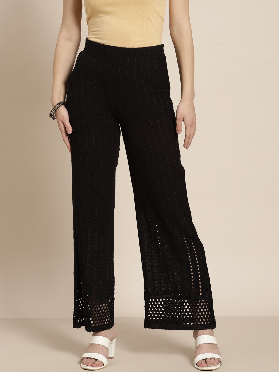 

Juniper Women Black Flared Ethnic Palazzo