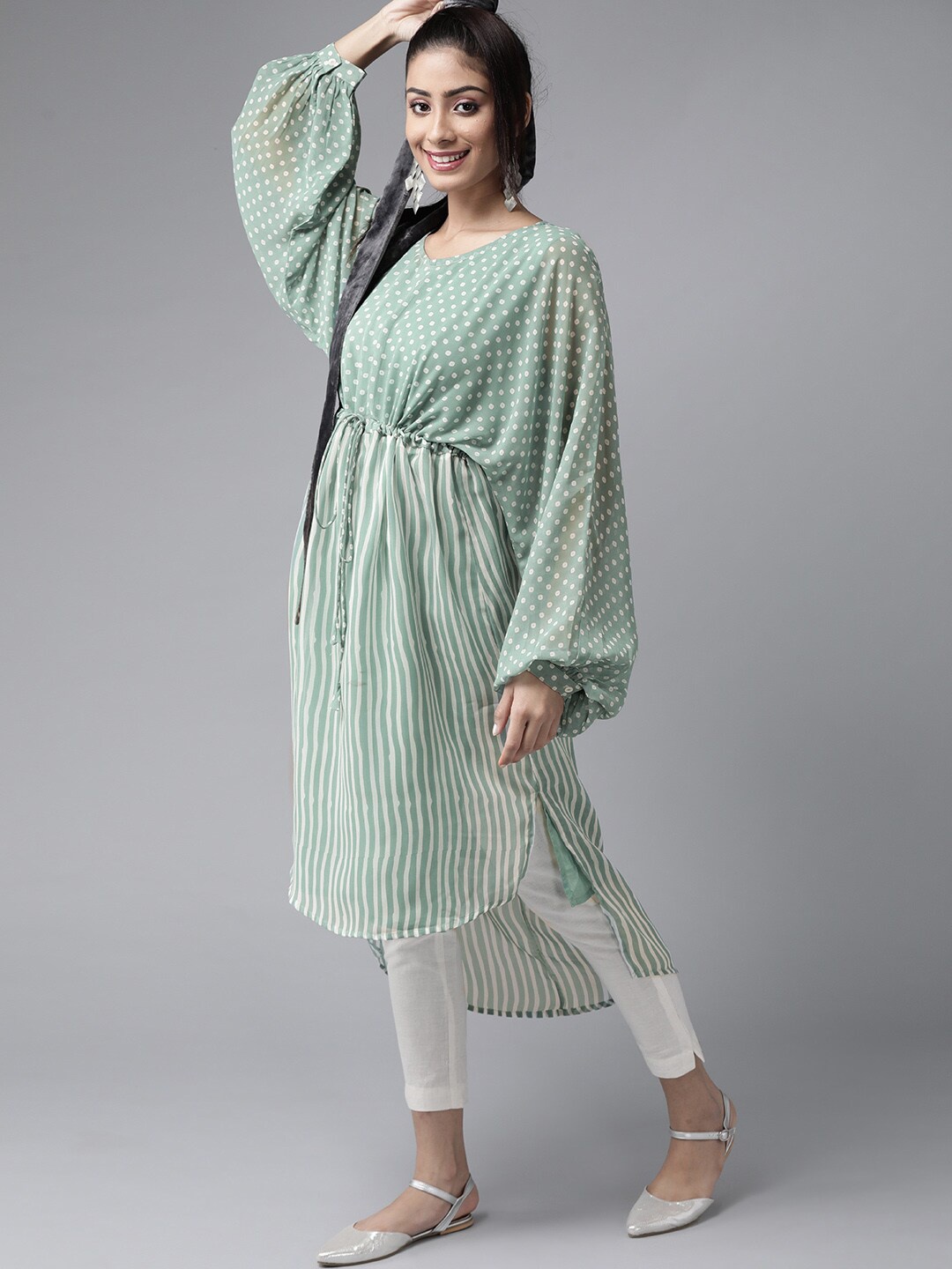 

Juniper Geometric Printed Pure Georgette A-Line Kurta, Green
