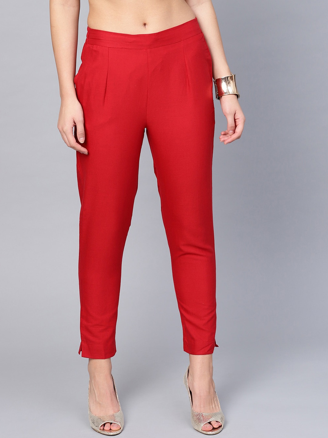 

Juniper Women Tailored Easy Wash Cotton Pleated Cigarette Trousers, Red