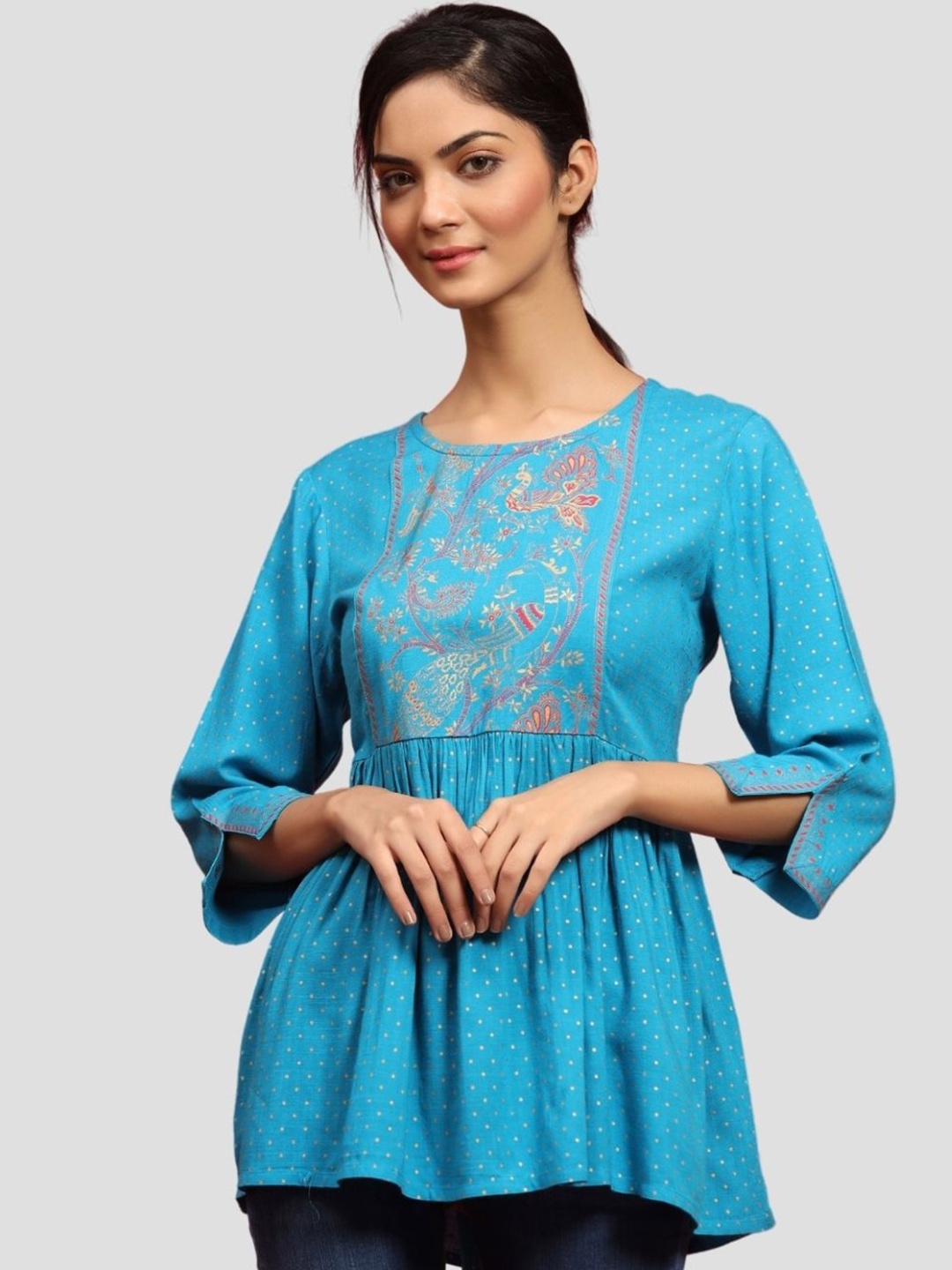 

Juniper Ethnic Motifs Printed Gathered Or Pleated Tunic, Blue