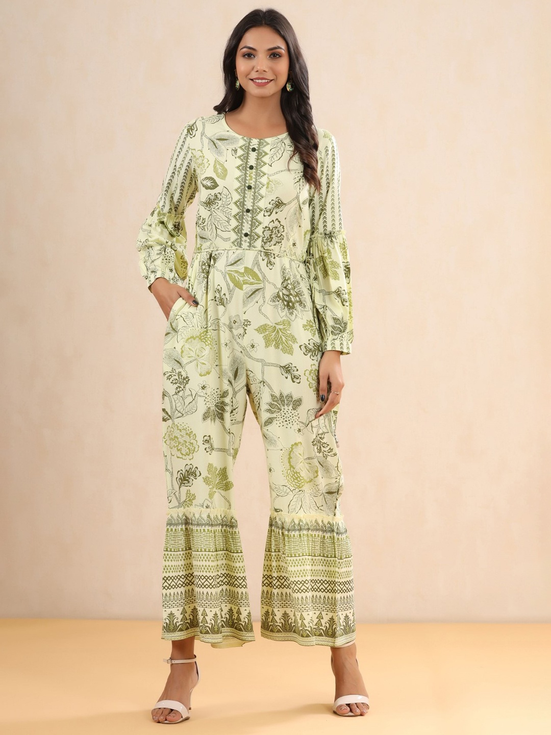 

Juniper Printed Round Neck Basic Jumpsuit, White