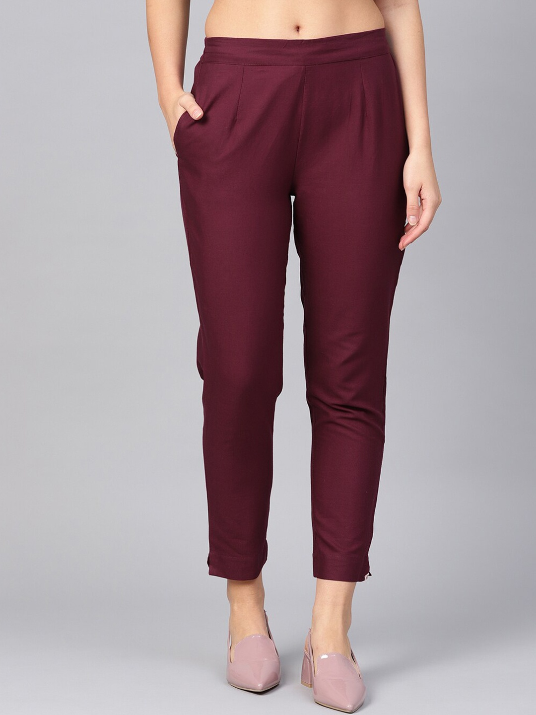 

Juniper Women Tailored Easy Wash Cotton Pleated Cigarette Trousers, Burgundy