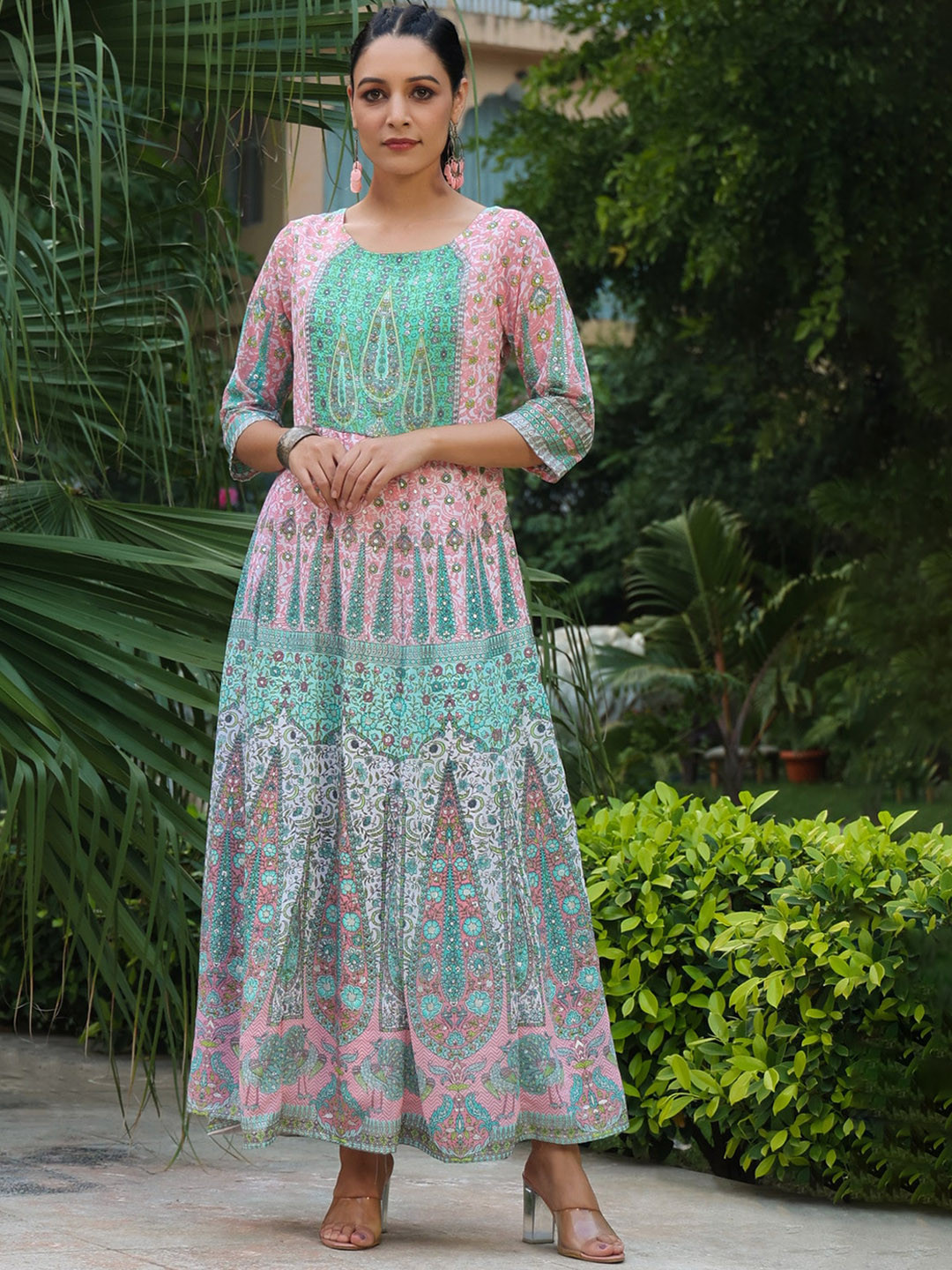 

Juniper Printed A-Line Ethnic Dress, Peach