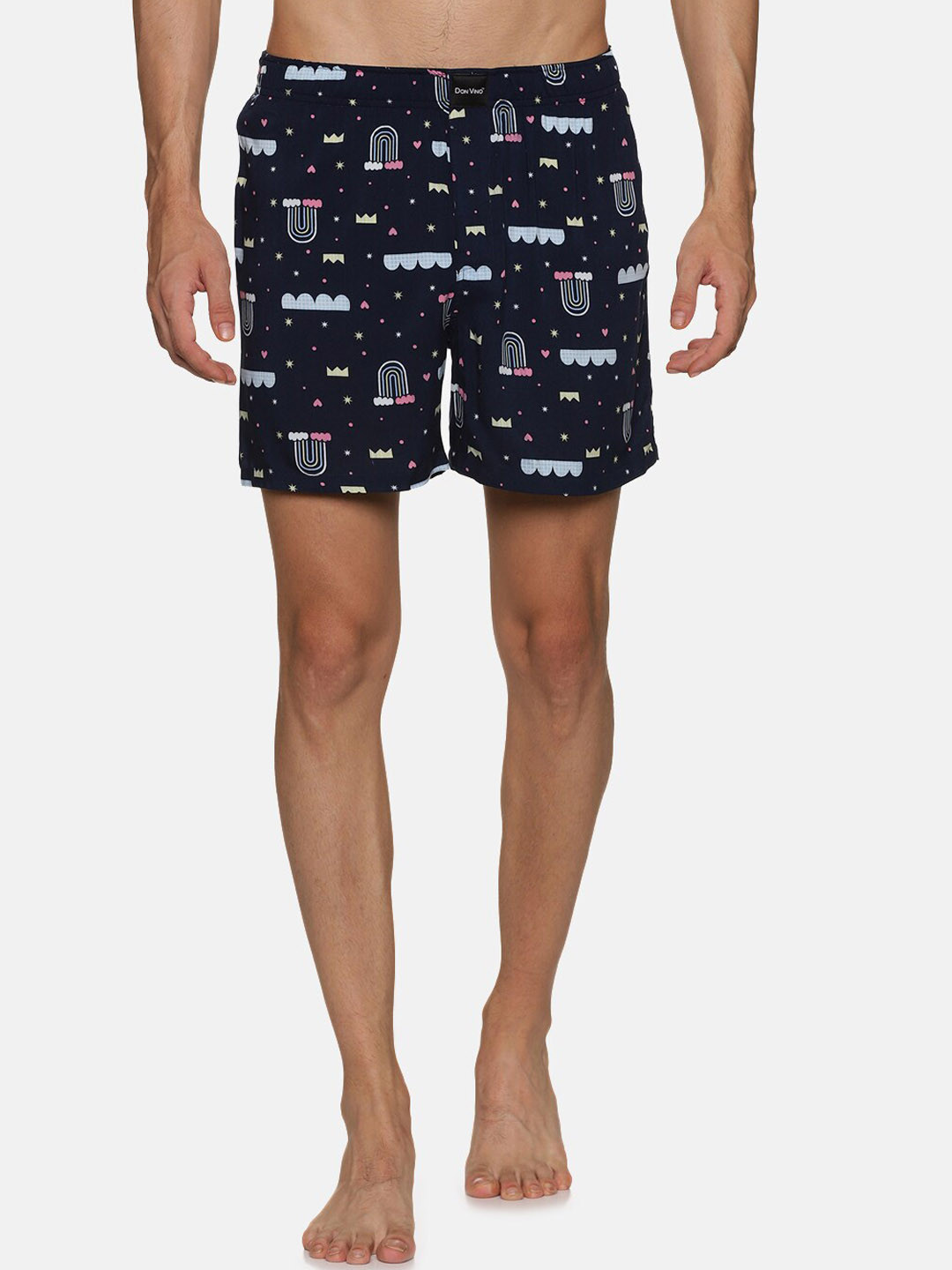 

DON VINO Men Conversational Printed High-Rise Cotton Lounge Shorts, Navy blue